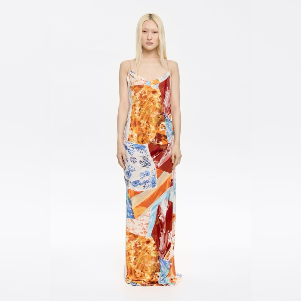 Bimba y Lola Long Orange Patchwork Dress